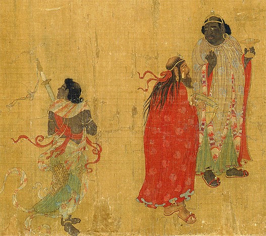 14th century painting of a black nobleman entering China during the Tang dynasty (618 -907 AD).